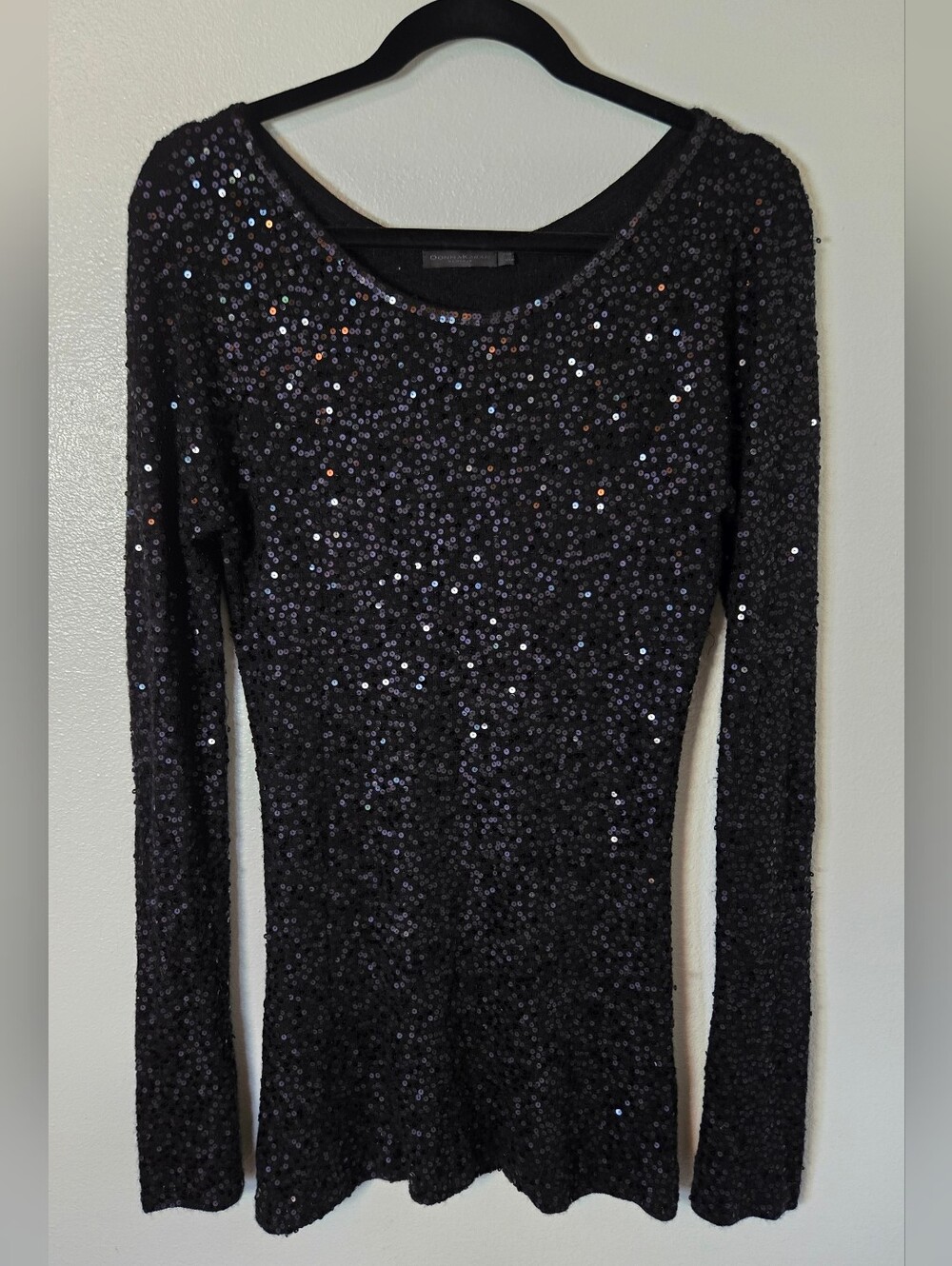 Donna Karan NY | Vintage Cashmere Silk Sequin Black Mini Dress Size Large